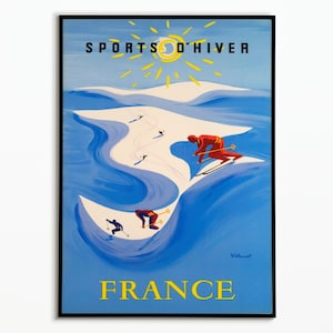 Póster Vintage Alpes de Esquí de Invierno - Póster de los Alpes de Viaje - Diseño de Interiores - Imprimir Póster