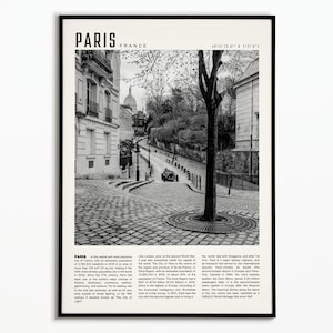 Cartel vintage de París Francia | Póster de viaje París | Cartel de decoración | Decoración de paredes | En blanco y negro