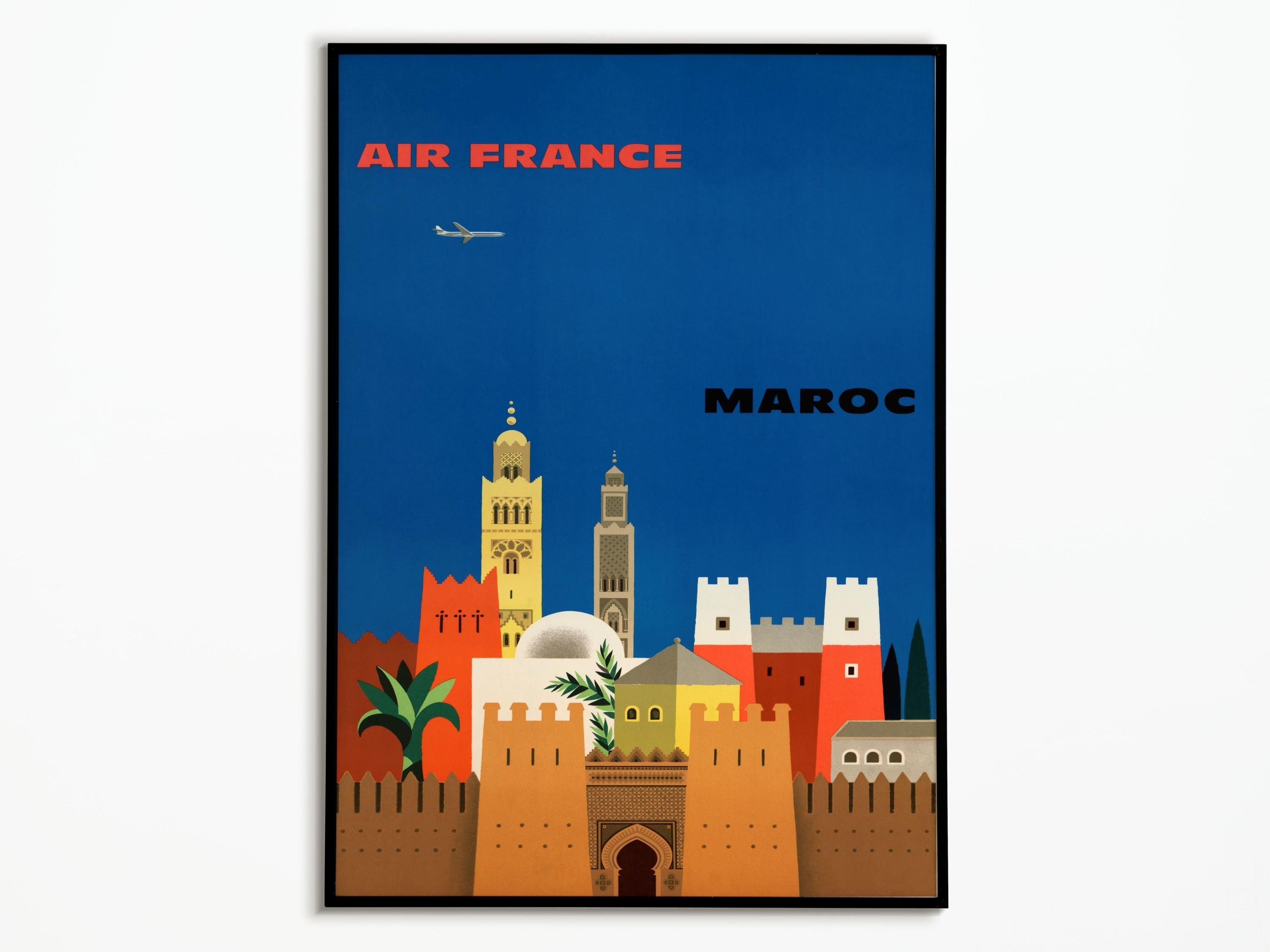 Affiche Vintage Voyage Air France Maroc - Vintage Morocco Travel Poster
