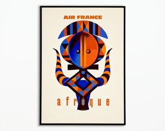 Affiche Vintage Voyage Air France Afrique  - Travel Poster Air France Africa