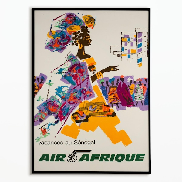 Affiche Vintage Voyage Air Afrique Sénégal  - Travel Poster Air Africa Senegal