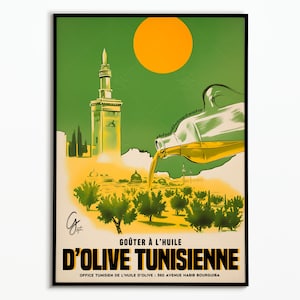 Vintage Tunisian Olive Oil Poster | Vintage Tunisian Olive Oil Poster | Drink Poster | Food & Drink | Wall Art