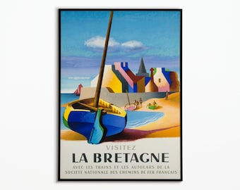 Affiche Vintage Voyage Bretagne  - Travel Poster Brittany - Décoration intérieur - Impression Affiche