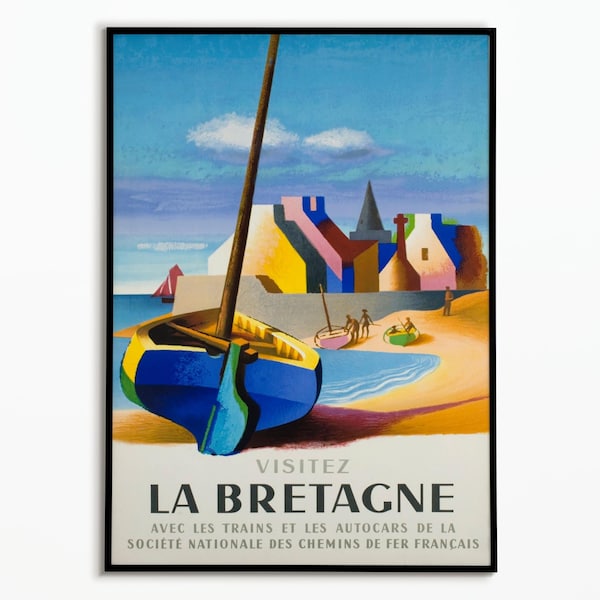 Affiche Vintage Voyage Bretagne  - Travel Poster Brittany - Décoration intérieur - Impression Affiche