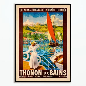 Poster vintage Thonon Les Bains | Poster di viaggio Thonon Les Bains | Poster Turismo Francia | Decorazione d'interni | Stampa manifesto