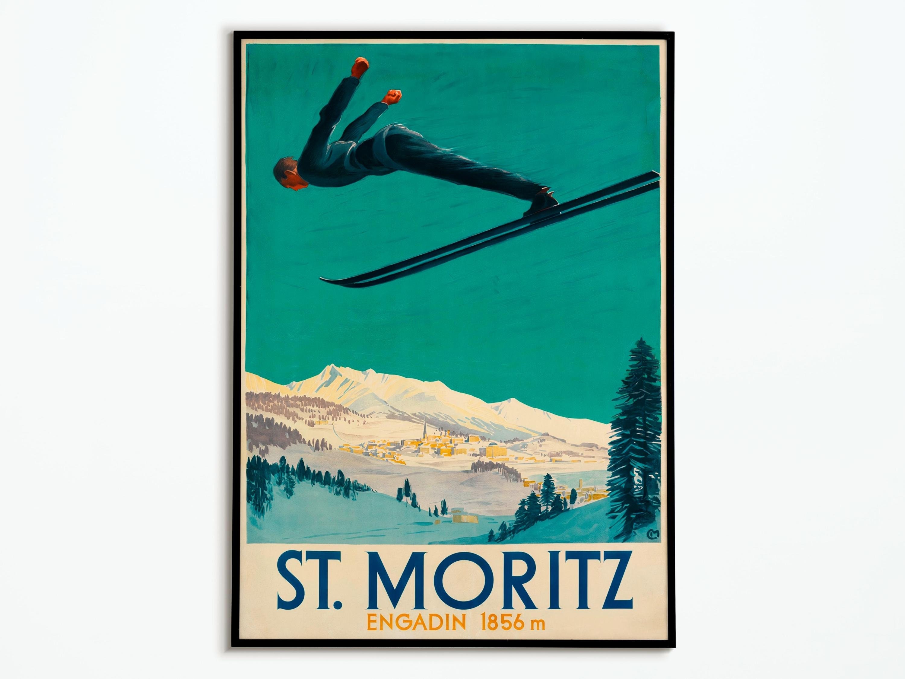 Affiche Vintage Voyage St-Moritz Suisse - Travel Poster Affiche Tourisme Décoration Intérieur Impres
