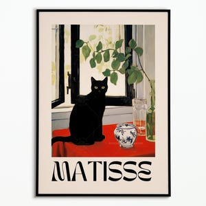 Matisse Schwarze Katze Poster – Schwarze Katze Fensterposter Moderne Kunst – Dekoratives Poster | Kunstplakat