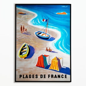 Póster vintage Travels France Beach