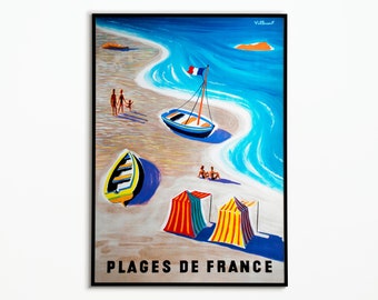Vintage Travels poster France Beach
