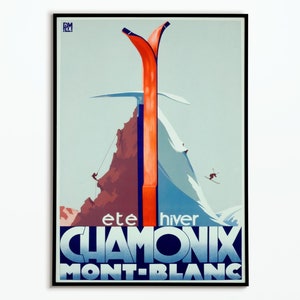 Póster Vintage Voyage Chamonix Francia - Cartel de Viaje Chamonix 1933 - Cartel Mont Blanc - Decoración de interiores - Imprimir Póster