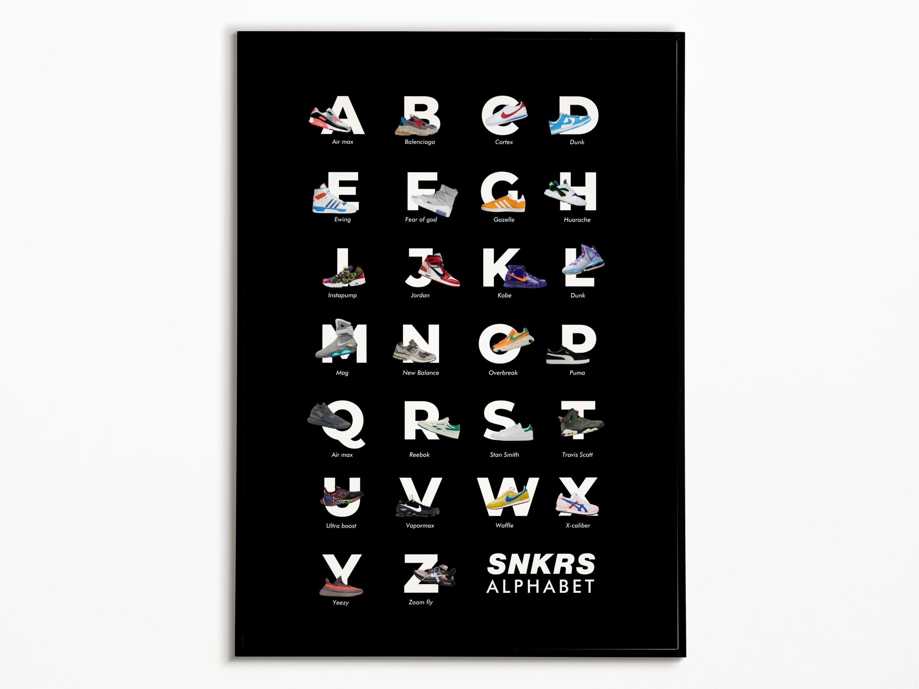 Affiche Sneakers Alphabet Abécédaire | Poster Affiche Décoration Idée Cadeau