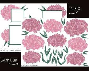 Planner Stickers: Carnations + Boxes