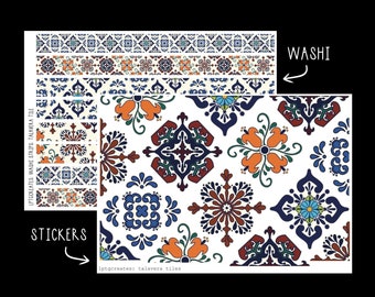 Planner Stickers: Talavera Tile + Washi