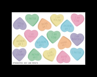 Planner Stickers: Self Love Candy Hearts