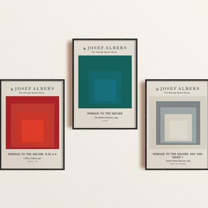 Josef Albers Set of Three Prints, Minimal Print Set, Boho Poster Set, Bauhaus Wall Art.
