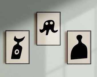 Jean Hans Arp Set of Three Prints, Minimal Print Set, Boho Poster Set, Bauhaus Wall Art.