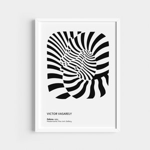 Victor Vasarely Print, Optical Illusion Art, Black and White Poster, Bauhaus Poster.