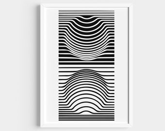 Victor Vasarely Optical Illusion Print, Bauhaus Black and White Art (Digital Download)