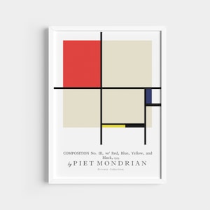 Piet Mondrian Composition Print, Square Poster, Aesthetic Poster, Abstract Colorful Poster.