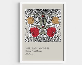 William Morris Fabric Motif Poster, Mid Century Inspired, Botanical Pattern Wall Art, 19th Century Printable Art.