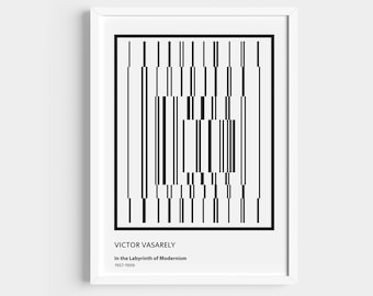 Victor Vasarely Druck, optische Illusion Kunst, schwarz und weiß Poster, Bauhaus Poster.