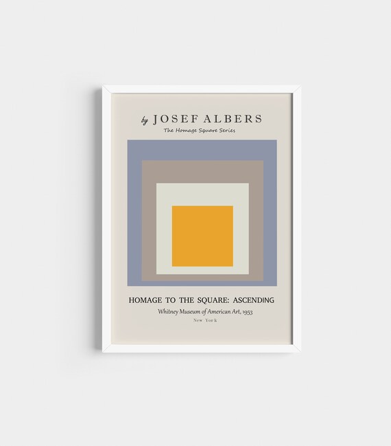 3 Block Colour, Bauhaus Wall Art, Josef Albers Homeage Square, Couples First Home Gift.