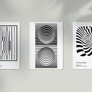 Victor Vasarely Op Art Poster Set of 3, Black White Optical Illusion (Digital Download) image 2