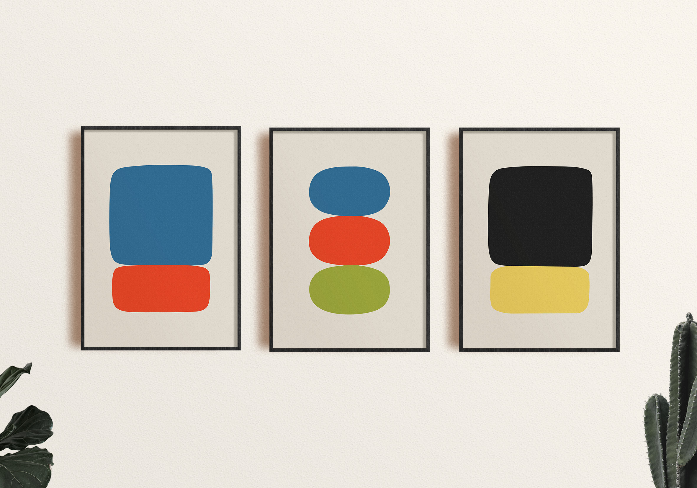 Ellsworth Kelly Art, Mid Century Inspired Set of Three