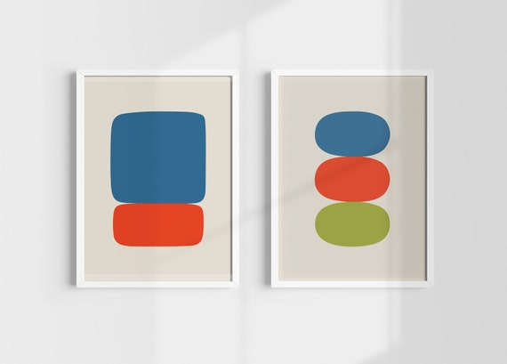 Ellsworth Kelly Art, Mid Century Inspired Set of Three