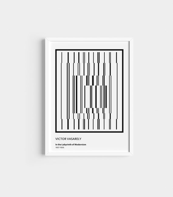 Victor Vasarely Print, Optical Illusion Art, Black and White Poster, Bauhaus Poster.