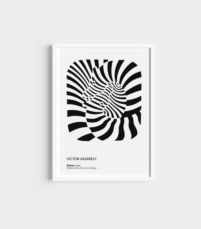 Victor Vasarely Op Art Poster Set of 3, Black White Optical Illusion (Digital Download) image 6