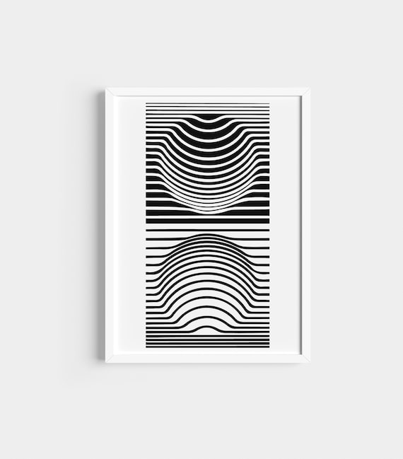 Victor Vasarely Print, Optical Illusion Art, Black and White