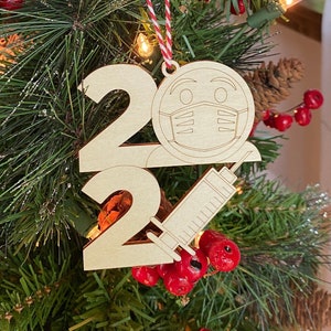 2021 Facemask/Vaccine Ornament Beautiful Engraved /Cut Wood