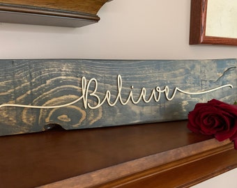 Word Art Wall Decoration - Recycled Pallet Wood Courage, Believe, Love, Kindness