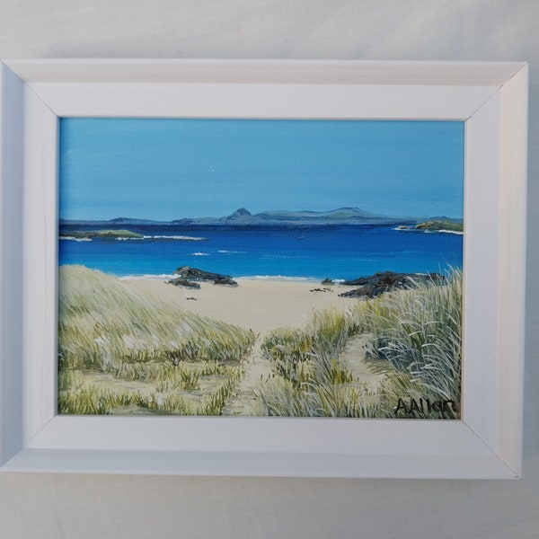 Original Acrylic Framed Painting of Iona Scottish Coastal Beach white sands NC500 Gift Artwork Seascape Seaside Art by Amanda Allan