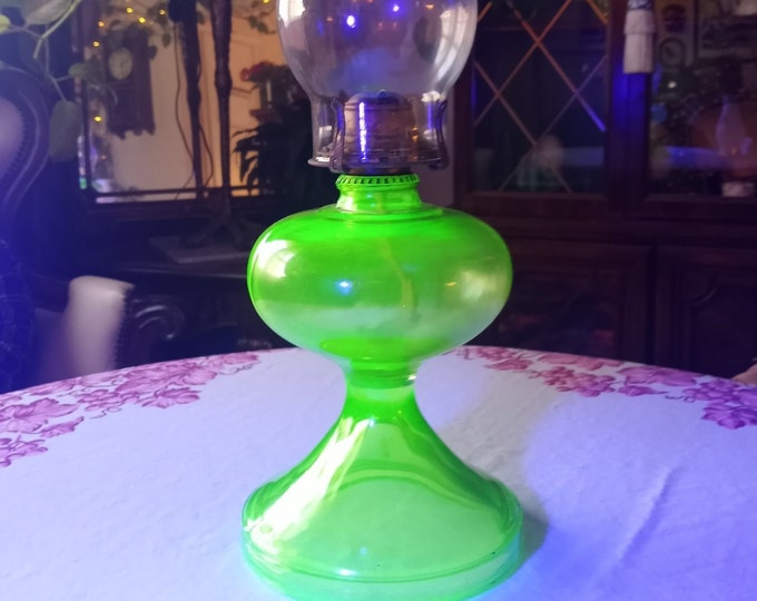 Uranium Glass Oil Lamp Etsy