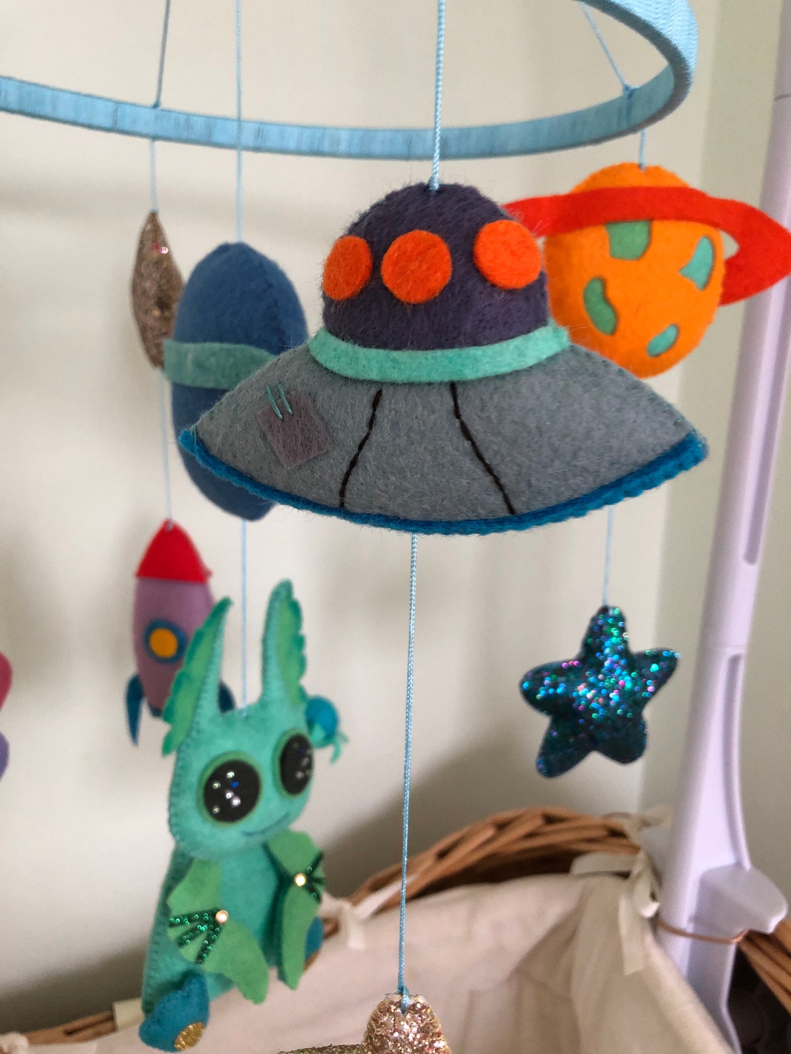 Alien crib mobile space green alien cot mobile nursery space Etsy