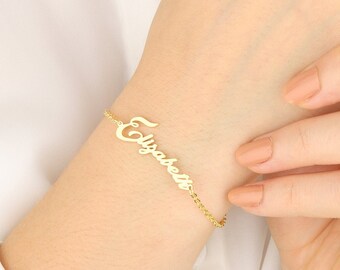 Best Gifts For Mother's Day, 18K Solid Gold Name Bracelet, 925 Silver Name Tag Bracelets, Customized Gifts For Mothers, Personalized Gifts,
