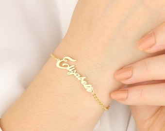 18K Solid Gold Name Bracelet, Sterling Silver Name Tag Bracelet, Birthday Gifts For Mothers, Personalized Gifts, Best Birthday Gift For Mom