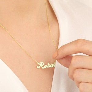 14K gouden sierlijke naamkettingen, verjaardagscadeaus voor moeders, zilveren naamhangers, gepersonaliseerde cadeaus voor vrouwen, beste verjaardagscadeau voor moeder