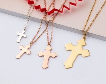 14K Gold Cross Necklace, 18K Catholic Crucifix Pendant, 925K Silver Cross Necklace, Religious Gift For Mother, Black Friday, Christmas Gifts