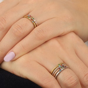 10K Gold Stackable Birthstone Rings, Personalized Gifts, Birthday Gift For Her, Silver Stacking Birthstone Ring, Best Birthday Gift For Mom