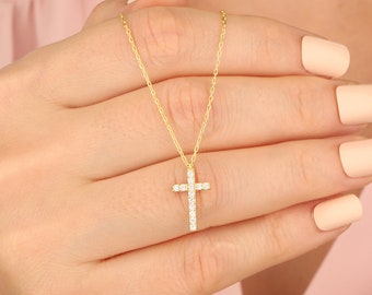 Best Gifts For Mother's Day, Silver Cross Pendant, Diamond Cross Necklace, Gold Crucifix Necklace, Religious Jewelry For Mom, Gift For Her,