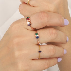 Silver Marquise Shape Birthstone Rings, Personalized Gifts, 14K Gold Birthstone Ring, Family Rings For Grandmas, Best Birthday Gift For Mom