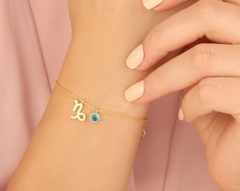 Silver Zodiac Birthstone Bracelets, Birthday Gifts For Her, 14K Gold Zodiac Sign Bracelets, Personalized Gifts, Best Birthday Gift For Mom