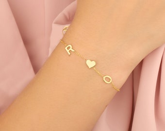14K Solid Gold Initial Bracelet: Personalized Letter Charm