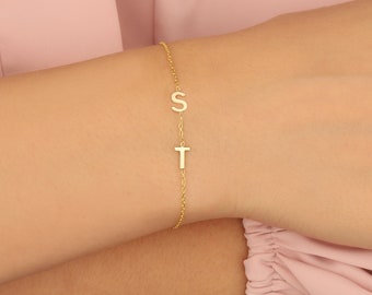 Best Gifts For Mother's Day, Solid Gold Initial Bracelets, 14K Name Letter Bracelets, Personalized Jewelry, Special Birthday Gifts For Mom,