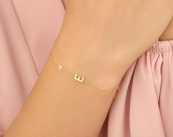 Best Gifts For Mother's Day, 14K Initial Letter Bracelets, 18K Gold Birthstone Bracelet, Couples Name Initial Bracelet, Personalized Gifts,