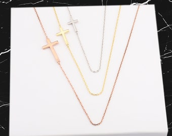 Best Gifts For Mother's Day, Gold Cross Necklace, Crucifix Pendants, Silver Sideways Cross Necklace, Religious Gifts For Mom, Gift For Her,