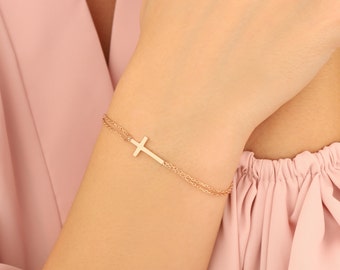 Best Gifts For Mother's Day, 14K Gold Cross Bracelet, Dainty Cross Bracelet, Tiny Crucifix Bracelet, Bracelet For Women, Religious Jewelry,